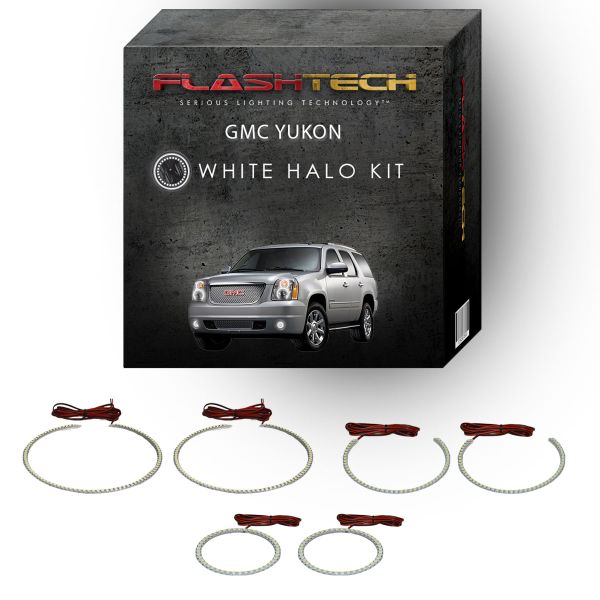 GMC Yukon White Headlight & LED Halo Fog Light Kit 2007-2013