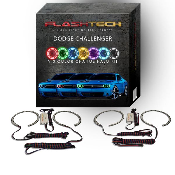 Dodge Challenger Projector V.3 Fusion Color Change LED Halo Headlight Kit 2015-2019