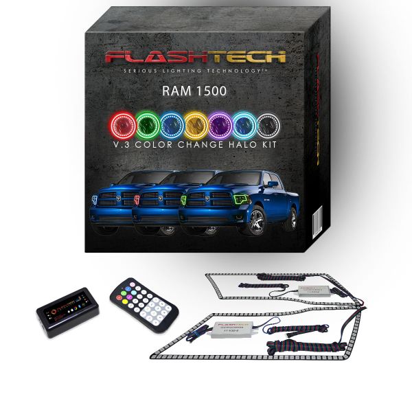 Dodge Ram 2009-2014 V.3 Fusion Color Change LED Halo Headlight Kit with Bluetooth RF Remote