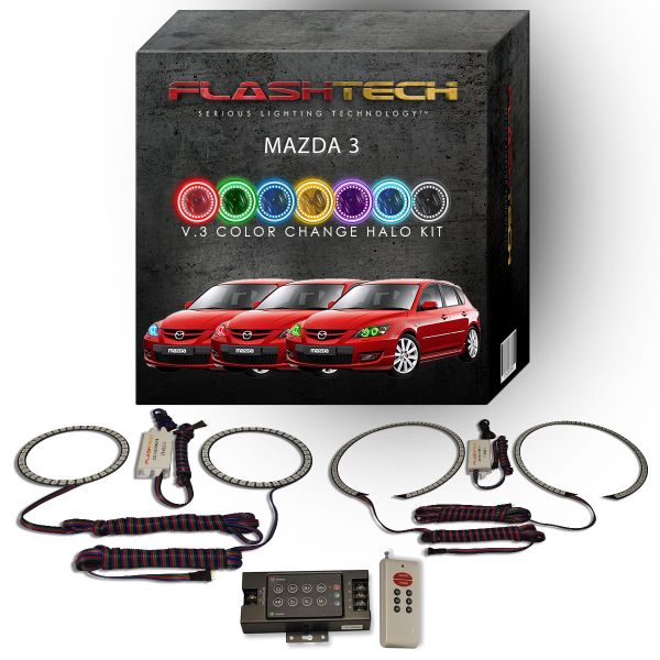 Mazda 3 2004-2009 V.3 Fusion Color Change LED Halo Headlight Kit with RF Remote