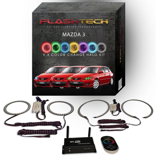 Mazda 3 2004-2009 V.3 Fusion Color Change LED Halo Headlight Kit with Wifi Remote