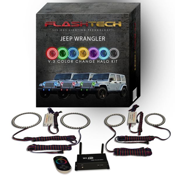 Jeep Wrangler V.3 Fusion Color Change Headlight & LED Halo Fog Light Kit 1997-2015 V.3 Fusion Color Change LED Halo Headlight and Fog light Kit with Wifi Remote