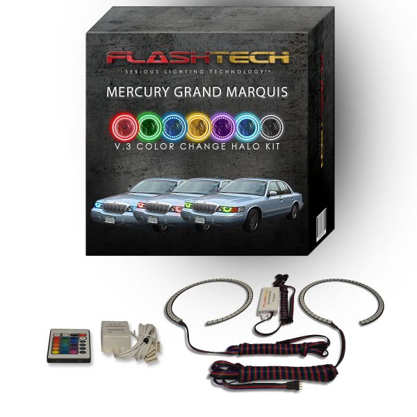 Mercury Grand Marquis 1998-2002 V.3 Fusion Color Change LED Halo Headlight Kit with IR Remote