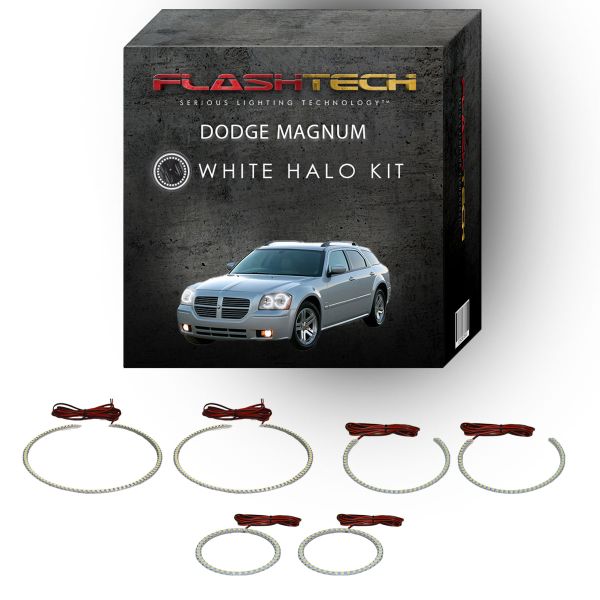 Dodge Magnum White Headlight & LED Halo Fog Light Kit 2005-2008