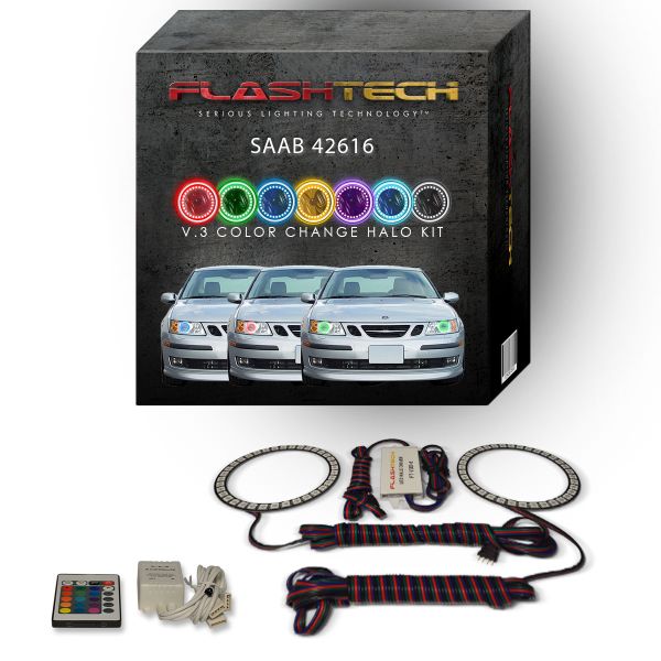 Saab 9-3 2003-2007 V.3 Fusion Color Change LED Halo Headlight Kit with IR Remote