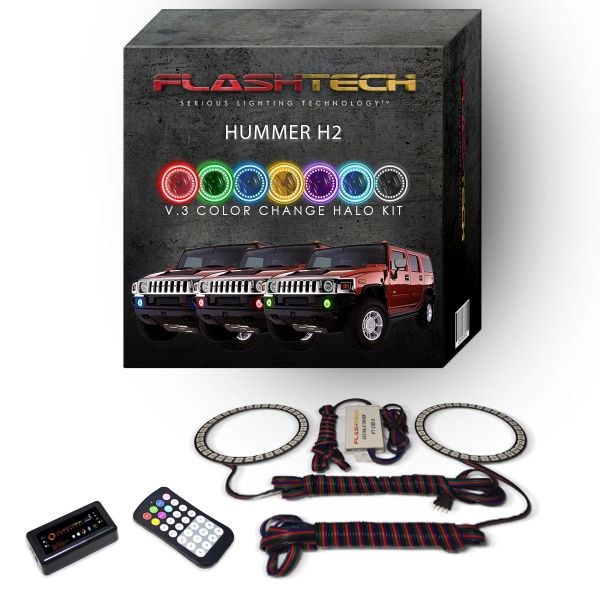 Hummer H2 2003-2009 V.3 Fusion Color Change LED Halo Fog light Kit with bluetooth RF Remote