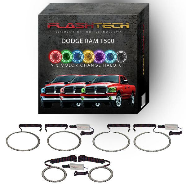 Dodge Ram V.3 Fusion Color Change Headlight & LED Halo Fog Light Kit 2006-2008