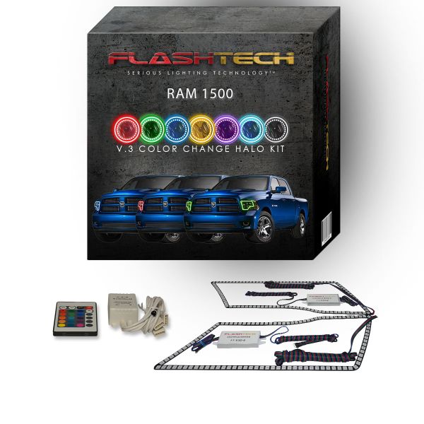 Dodge Ram 2009-2014 V.3 Fusion Color Change LED Halo Headlight Kit with IR Remote