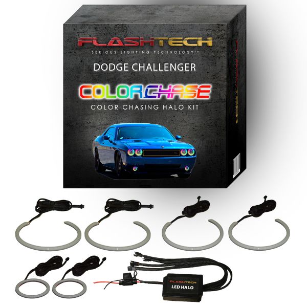 Dodge Challenger 2008-2014 Color Chase External Mount Waterproof LED Halo Headlight and Fog light Kit