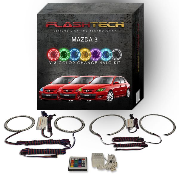 Mazda 3 2004-2009 V.3 Fusion Color Change LED Halo Headlight Kit with IR Remote