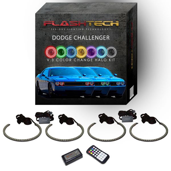 Dodge Challenger 2008-2014 V.3 Fusion Color Change External Mount Waterproof LED Halo Headlight Kit | Colorfuse RF Remote