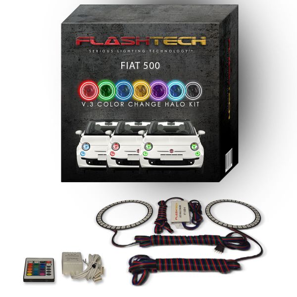 Fiat 500 2012-2013 V.3 Fusion Color Change LED Halo Headlight Kit with IR Remote