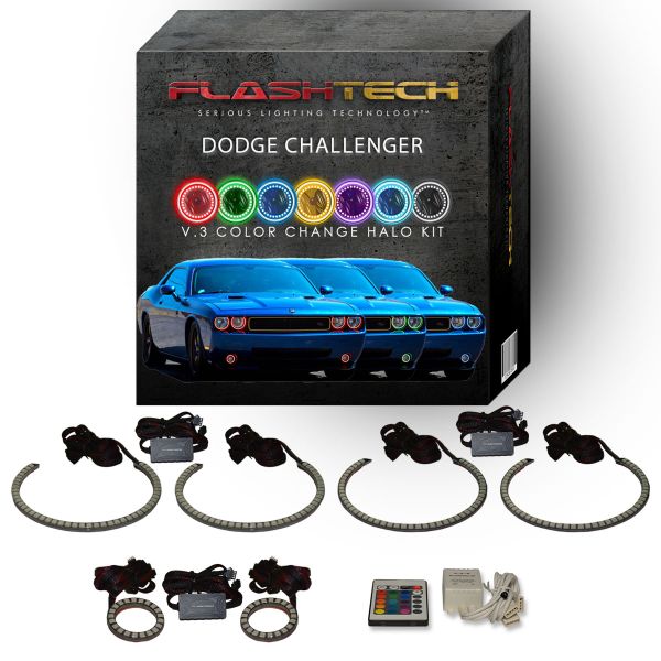 Dodge Challenger Multi Color Change External Waterproof LED Halo HeadLight Fog Light Kit 2008-2014 V.3 Fusion Color Change External Mount Waterproof LED Halo Headlight and Fog light Kit | IR Remote