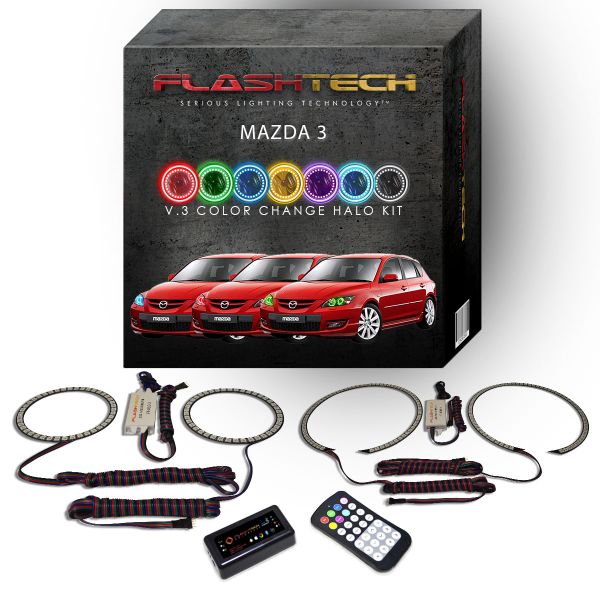 Mazda 3 2004-2009 V.3 Fusion Color Change LED Halo Headlight Kit with App Control RF Remote