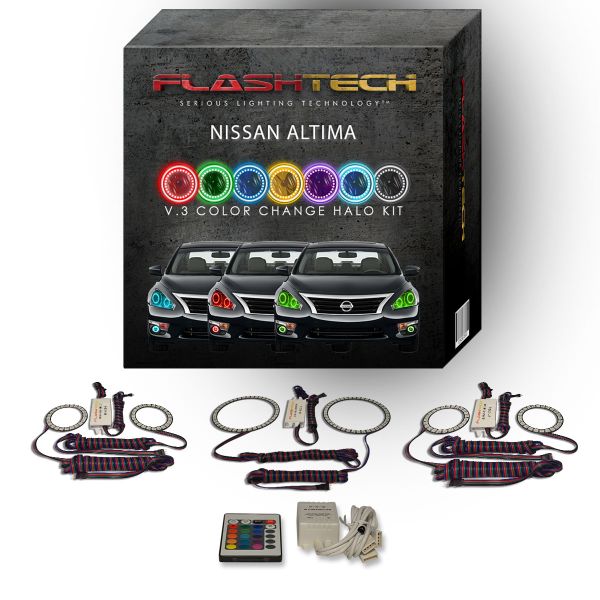 Nissan Altima Sedan V.3 Fusion Color Change Headlight & LED Halo Fog Light Kit 2013-2015 V.3 Fusion Color Change LED Halo Headlight and Fog light Kit with IR Remote