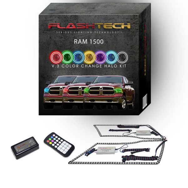 Dodge Ram Sport 2009-2016 V.3 Fusion Color Change LED Halo Headlight Kit with Colorfuse RF Remote