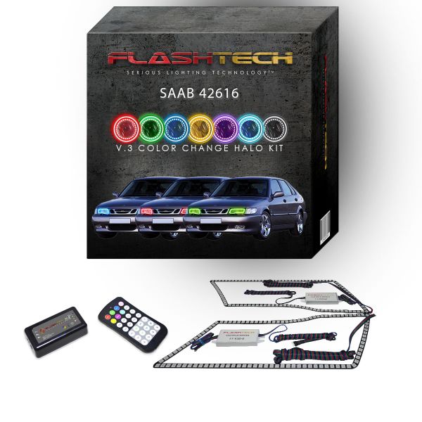Saab 9 - 3 1999-2003 V.3 Fusion Color Change LED Halo Headlight Kit with Colorfuse RF Remote
