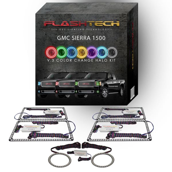 GMC Sierra V.3 Fusion Color Change Headlight & LED Halo Fog Light Kit 2007-2013