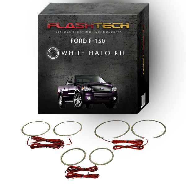 Ford F150 White Headlight & LED Halo Fog Light Kit 2004-2008