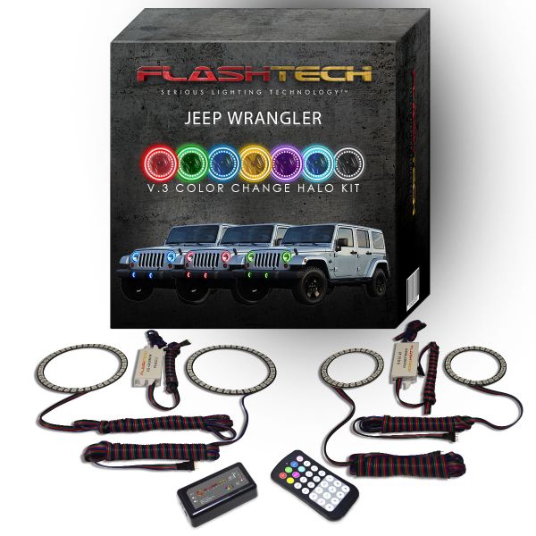 Jeep Wrangler V.3 Fusion Color Change Headlight & LED Halo Fog Light Kit 1997-2015 V.3 Fusion Color Change LED Halo Headlight and Fog light Kit with Colorfuse RF Remote