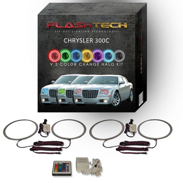 Chrysler 300c 2005-2010 V.3 Fusion Color Change LED Halo Headlight Kit with IR Remote