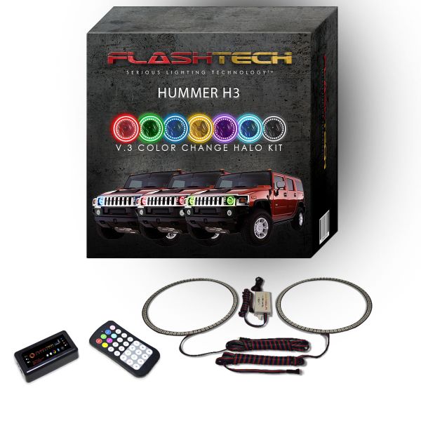 Hummer H3 2006-2010 V.3 Fusion Color Change LED Halo Headlight Kit with Bluetooth RF Remote