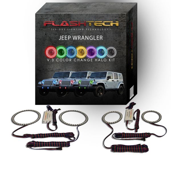 Jeep Wrangler V.3 Fusion Color Change Headlight & LED Halo Fog Light Kit 1997-2015
