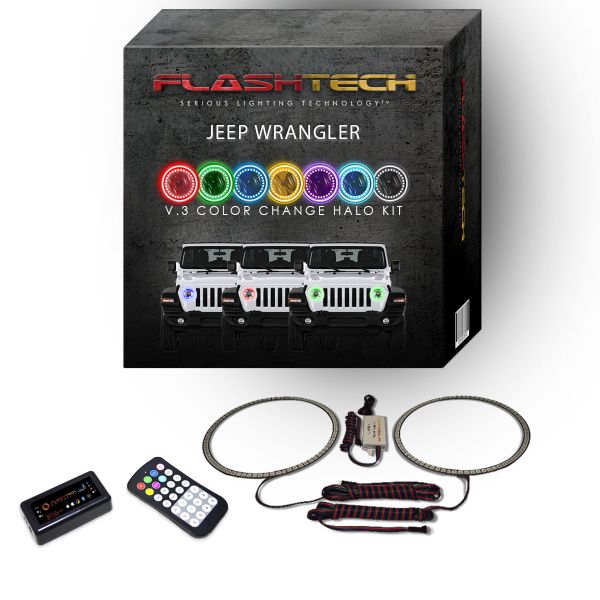 Jeep Wrangler JL 2018-2019 V.3 Fusion Color Change LED Halo Headlight Kit with Bluetooth RF Remote