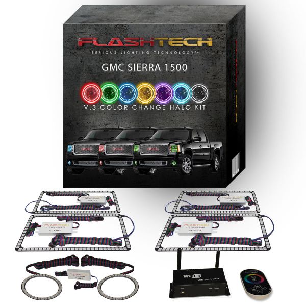 GMC Sierra V.3 Fusion Color Change Headlight & LED Halo Fog Light Kit 2007-2013 V.3 Fusion Color Change LED Halo Headlight and Fog light Kit with Wifi Remote