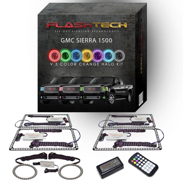 GMC Sierra V.3 Fusion Color Change Headlight & LED Halo Fog Light Kit 2007-2013 V.3 Fusion Color Change LED Halo Headlight and Fog light Kit with Colorfuse RF Remote