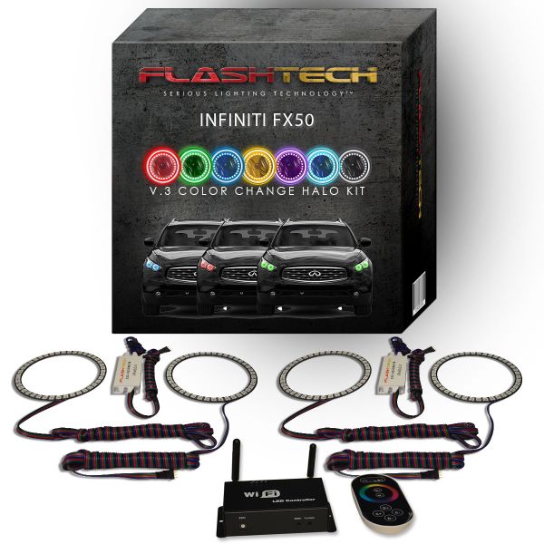 Infiniti FX50 2009-2012 V.3 Fusion Color Change LED Halo Headlight Kit with Wifi Remote