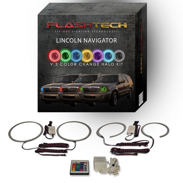 Lincoln Navigator 2003-2006 V.3 Fusion Color Change LED Halo Headlight Kit with IR Remote