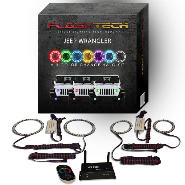 Jeep Wrangler JL V.3 Fusion Color Change Headlight & LED Halo Fog Light Kit 2018-2019 V.3 Fusion Color Change LED Halo Headlight and Fog light Kit with Wifi Remote