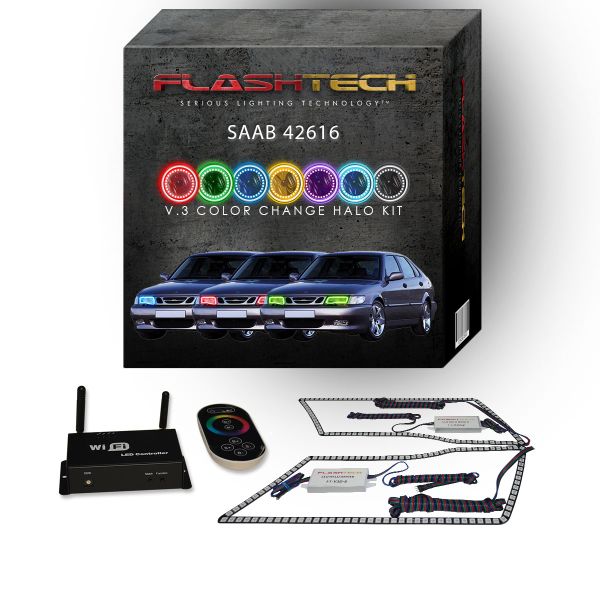 Saab 9 - 3 1999-2003 V.3 Fusion Color Change LED Halo Headlight Kit with Wifi Remote