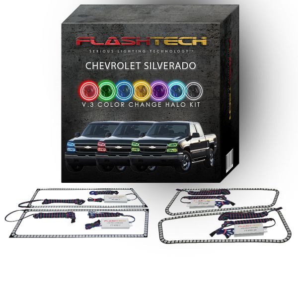 Chevrolet Silverado Upper & Lower Outline V.3 Fusion Color Change LED Halo Headlight Kit 2003-2006