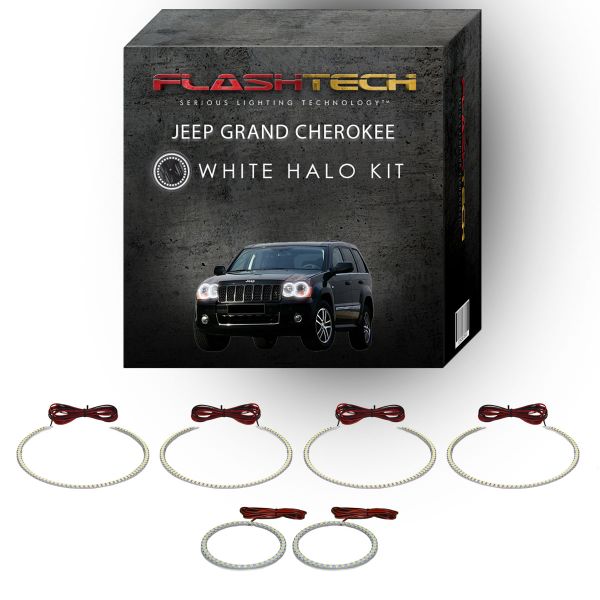 Jeep Grand Cherokee White Headlight & LED Halo Fog Light Kit 2005-2010