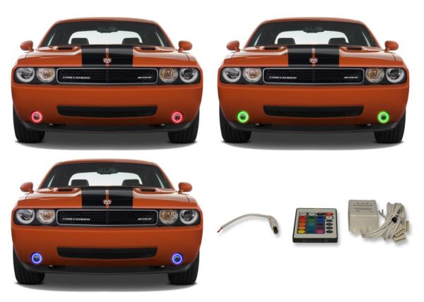 Dodge Challenger V.3 Fusion Color Change External Waterproof LED Halo Fog Light Kit 2008-2014 V.3 Fusion Color Change External Mount Waterproof LED Halo Fog Light Kit with IR Remote