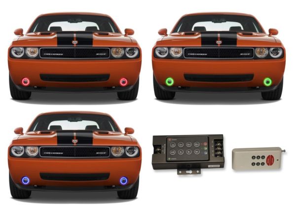 Dodge Challenger V.3 Fusion Color Change External Waterproof LED Halo Fog Light Kit 2008-2014 V.3 Fusion Color Change External Mount Waterproof LED Halo Fog Light Kit with RF Remote