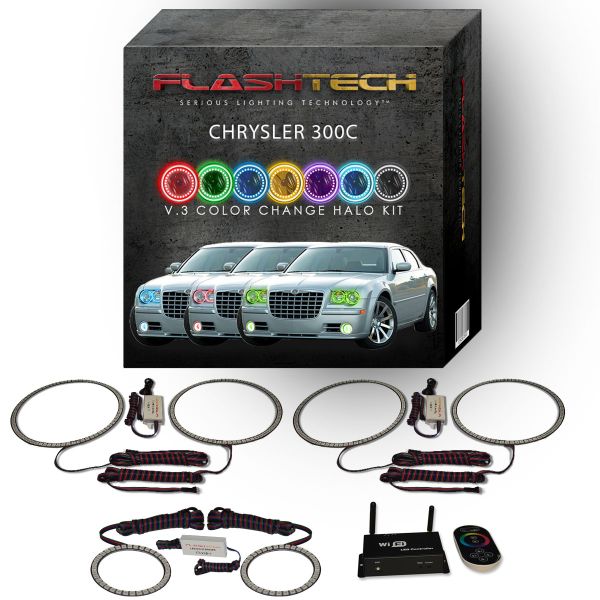 Chrysler 300c V.3 Fusion Color Change Headlight & LED Halo Fog Light Kit 2005-2010 V.3 Fusion Color Change LED Halo Headlight and Fog light Kit with Wifi Remote