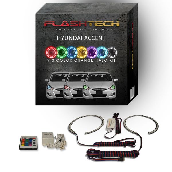 Hyundai Accent 2012-2014 V.3 Fusion Color Change LED Halo Headlight Kit with IR Remote