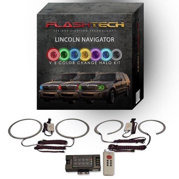 Lincoln Navigator 2003-2006 V.3 Fusion Color Change LED Halo Headlight Kit with RF Remote