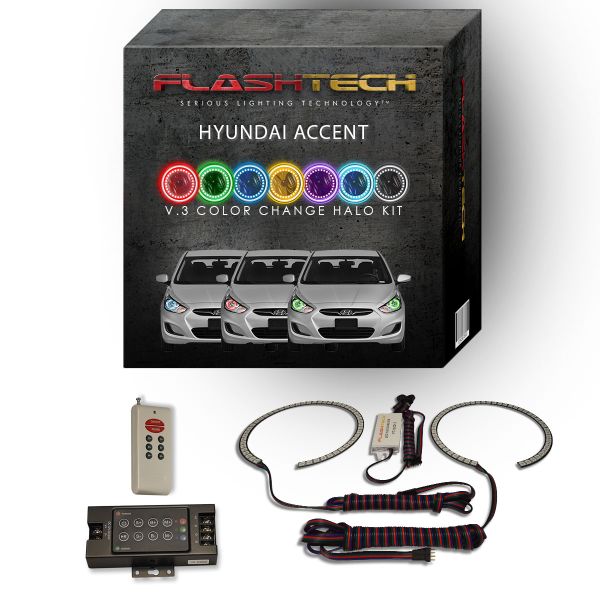 Hyundai Accent 2012-2014 V.3 Fusion Color Change LED Halo Headlight Kit with RF Remote