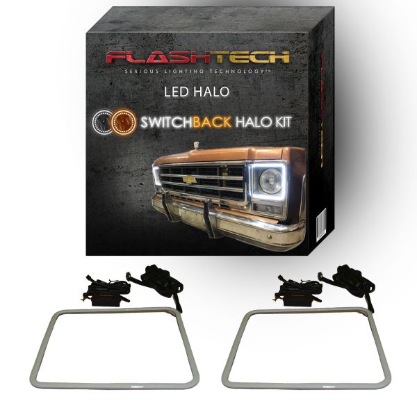 Chevy GM C/K Pickup Truck External Waterproof White & Amber Switchback LED halo Headlight Kit 1973-1979