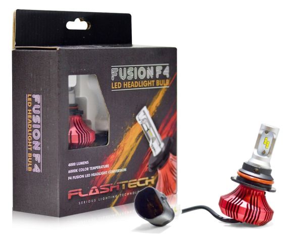FLASHTECH Fusion F4 LED low beam 9004 bulb size in Retail Packaging.