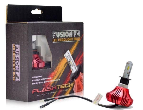 FLASHTECH Fusion F4 LED low beam H3 bulb size retail packaging
