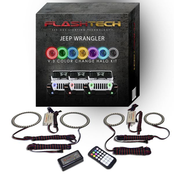 Jeep Wrangler JL V.3 Fusion Color Change Headlight & LED Halo Fog Light Kit 2018-2019 V.3 Fusion Color Change LED Halo Headlight and Fog light Kit with Colorfuse RF Remote