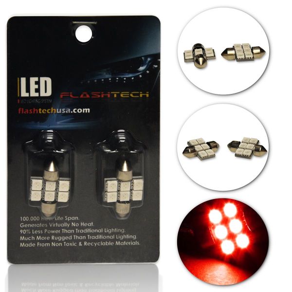 LED Interior SMD Bulbs - 6 LED - Red - 31mm