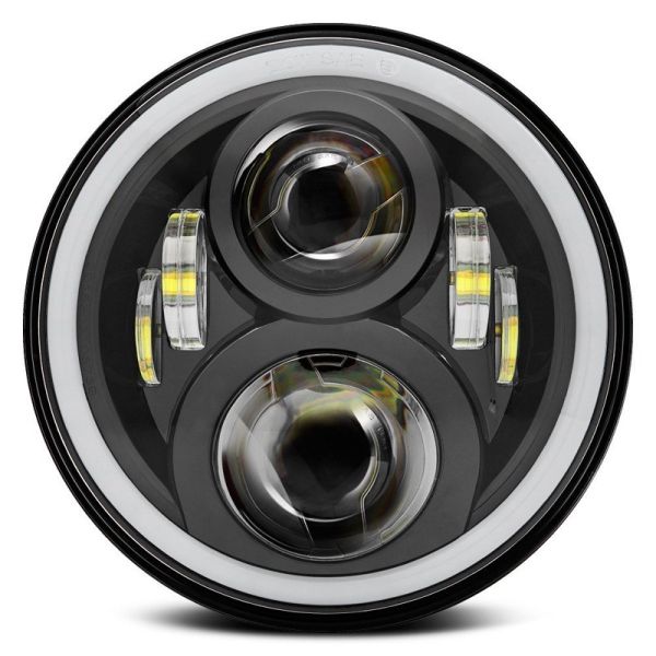 7' Round Headlight 7045 Assembly - Single with White Halos Installed