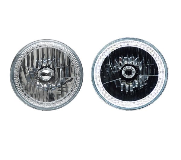 5 3/4" Round Sealed Beam Headlight Assemblies with White Halos Installed (Single)