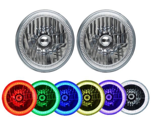 7" Round Sealed Beam Headlight Assemblies with Fusion V.3 Color Changing Halos Installed (Pair)